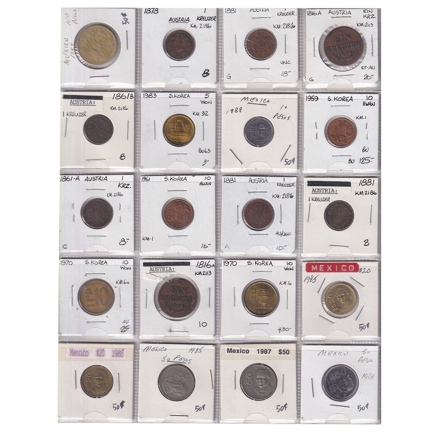 Group Lot of 60x 1816-2018 World Coins, Various Countries & Denominations, 60pcs