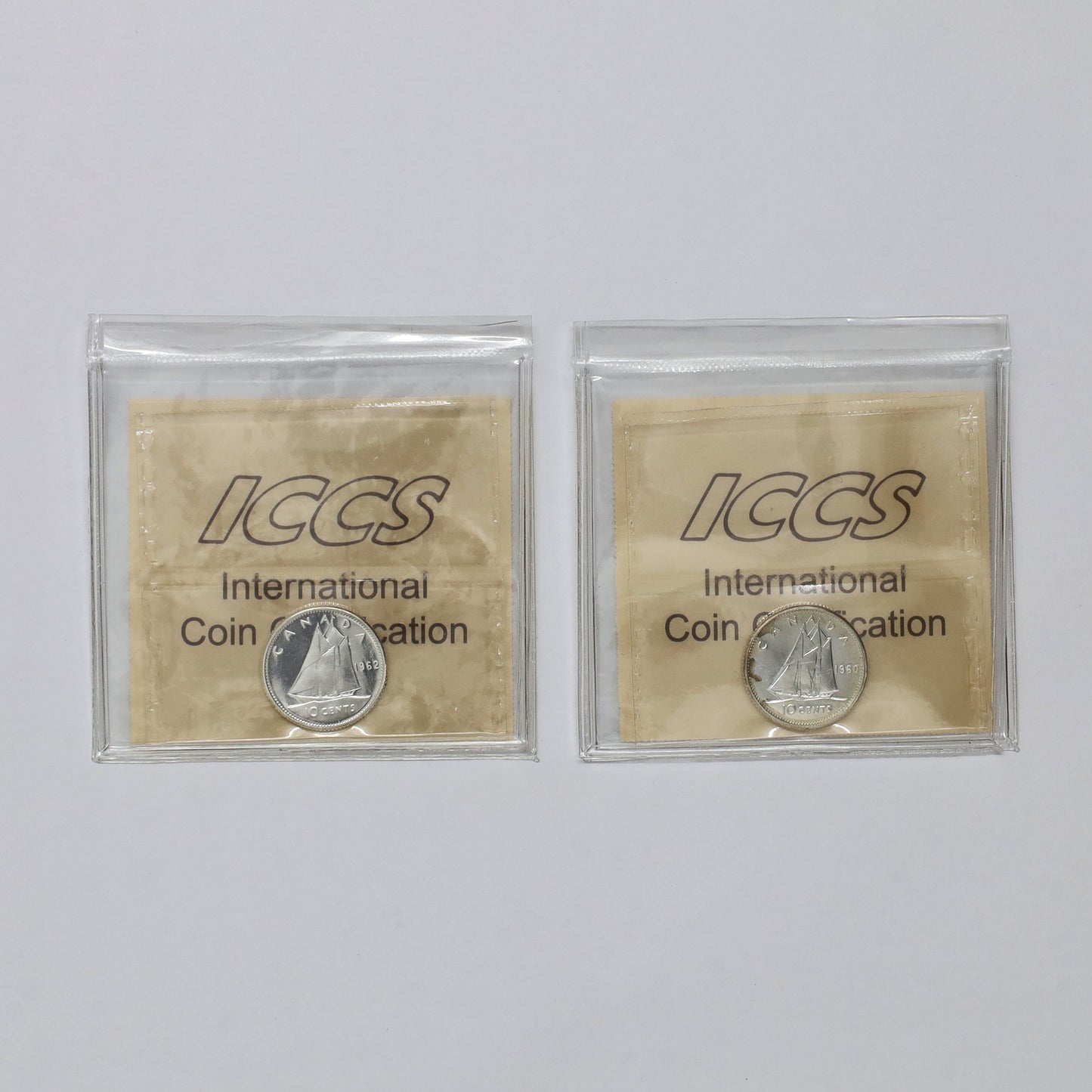 Pair of 1960 & 1962 Canada 10-cents ICCS Certified PL66 Heavy Cameo, 2pcs