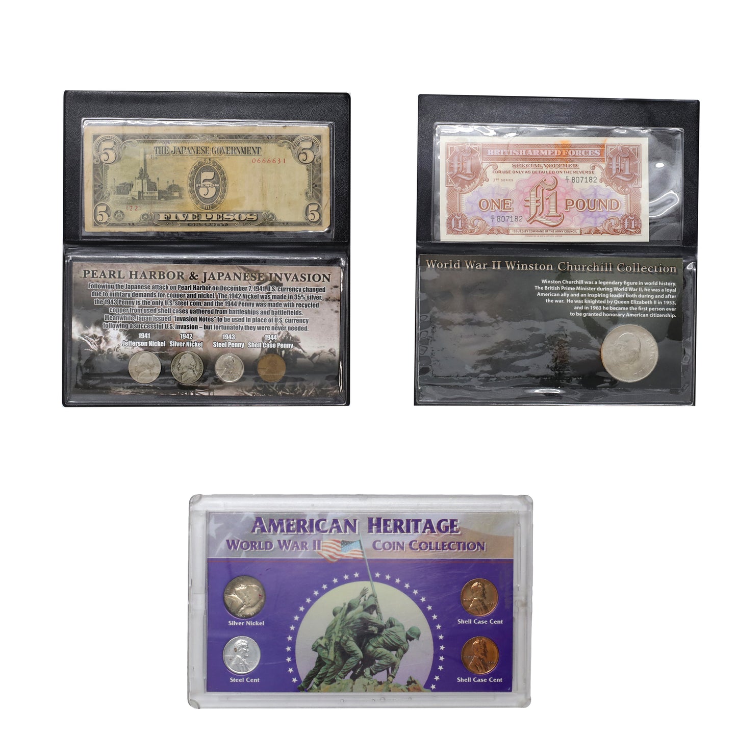Lot of 3x USA WWII Commemorative Coin Sets, 3pcs