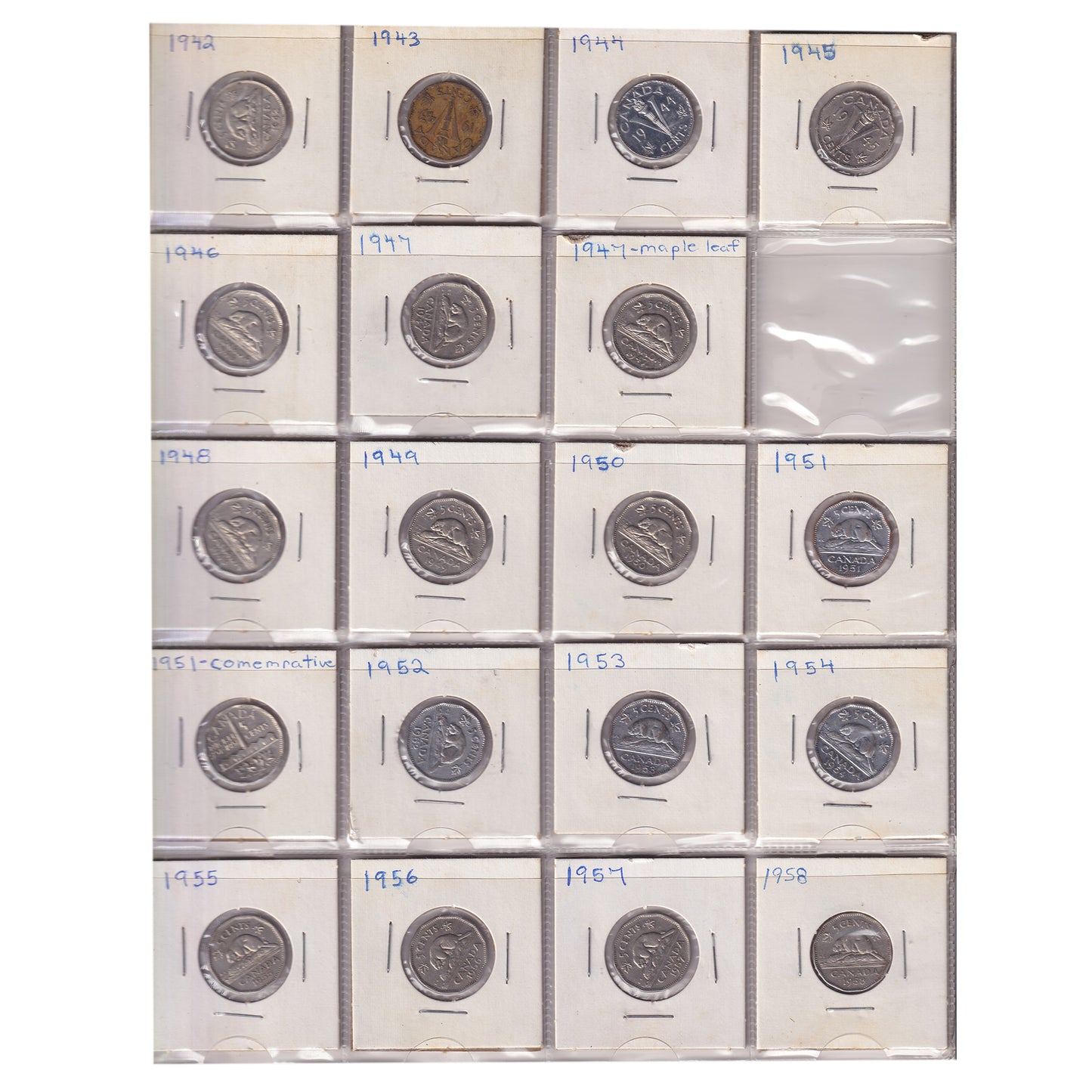 Estate Lot of 239x 1924-2004 Canada 5-cents in Black Binder