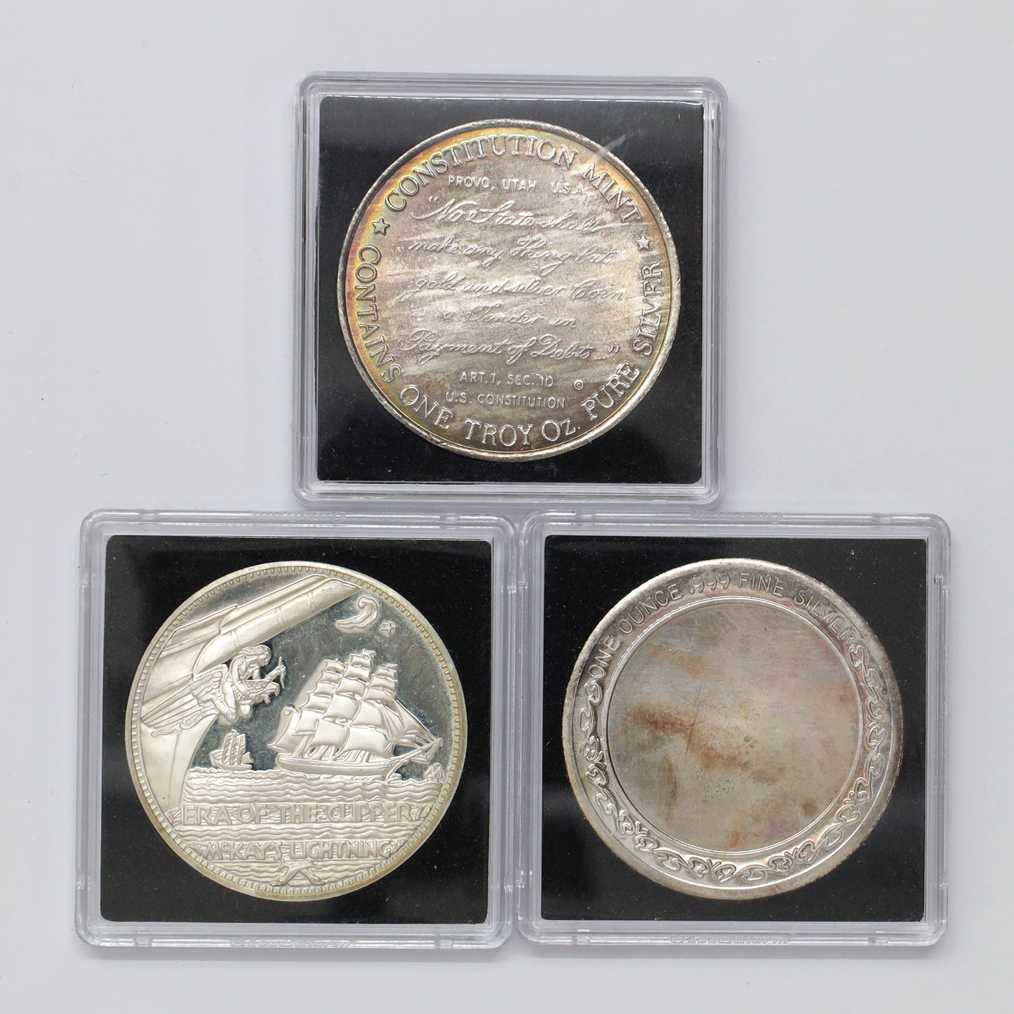 Lot of 3x USA Age of Sail .999 Fine Silver Rounds (No Tax) issues