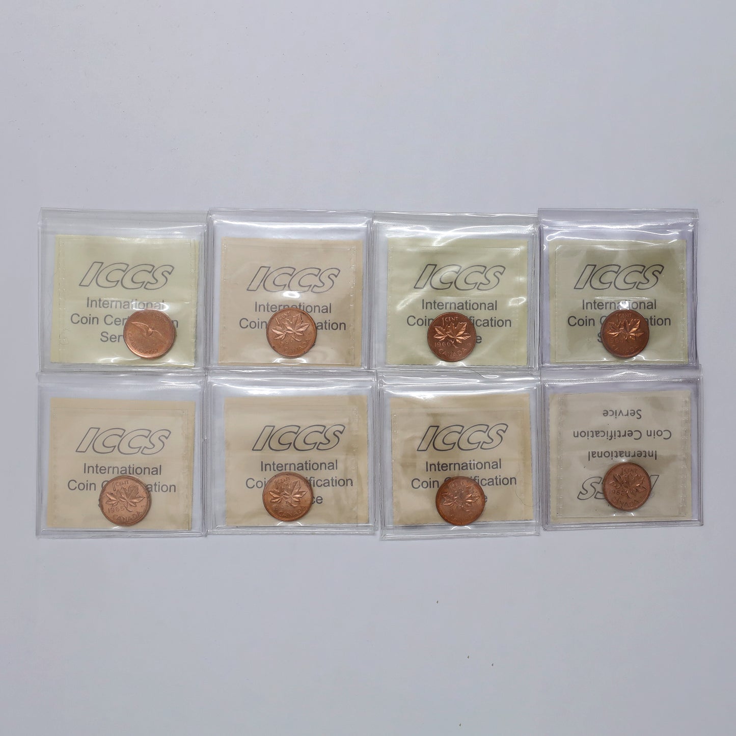 Lot of 8x 1963-1967 Canada 1-cents ICCS Certified PL64 or PL65 Red, 8pcs
