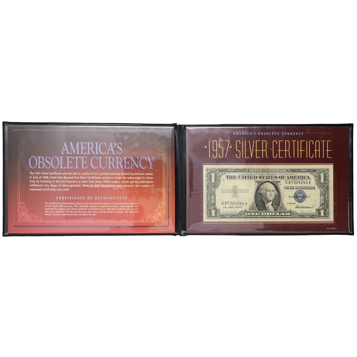 1957 USA $1 Silver Certificate America's Obsolete Currency Folder (light wear)