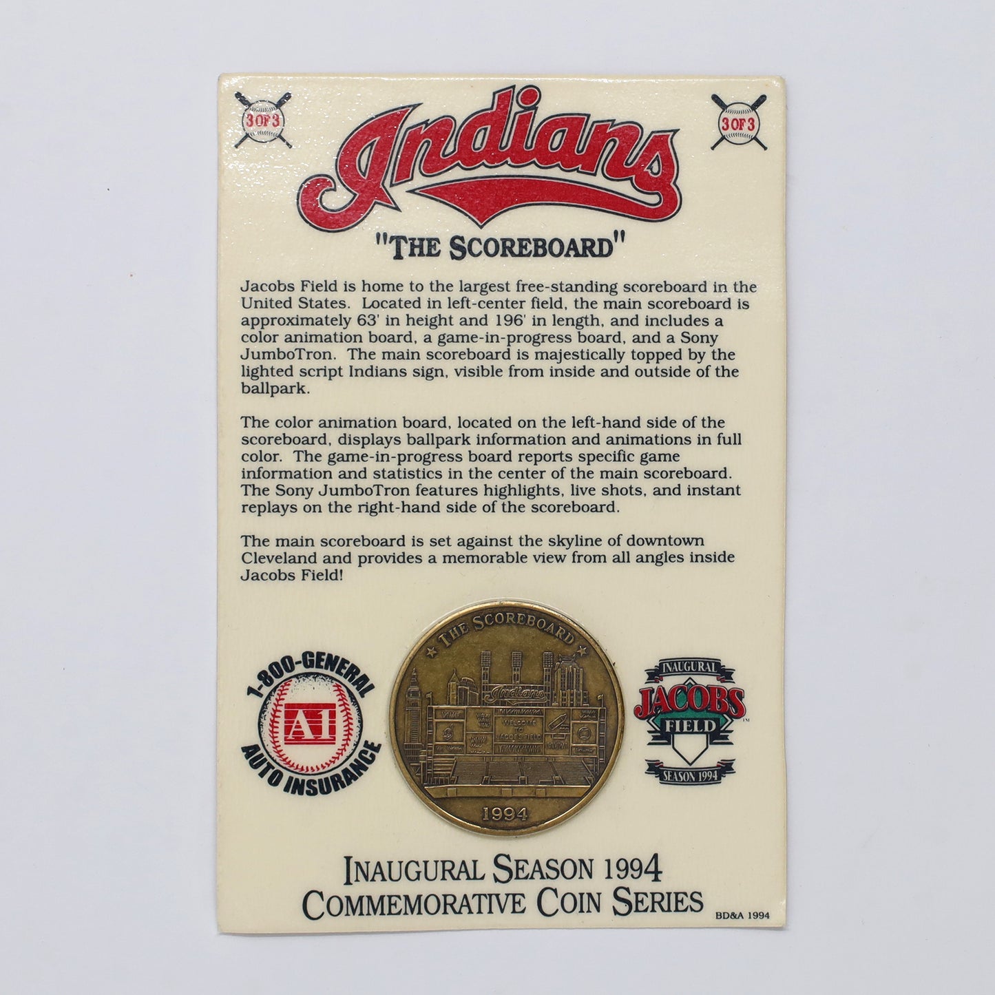 1994 Cleveland Indians Jacobs Field Scoreboard Commemorative Coin