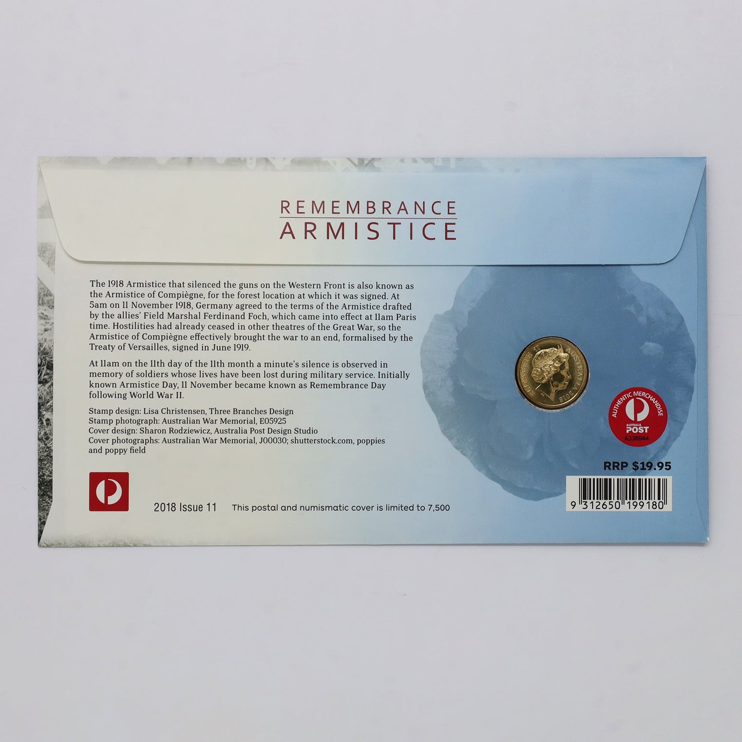 Australia 2018 Remembrance Armistice First Day Cover Coin & Stamp