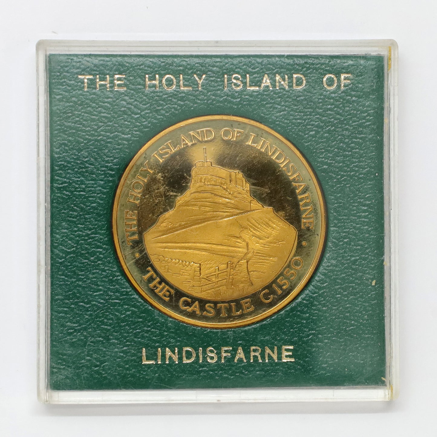 Vintage Lindisfarne Bronze Souvenir Medallion in Case (wear)