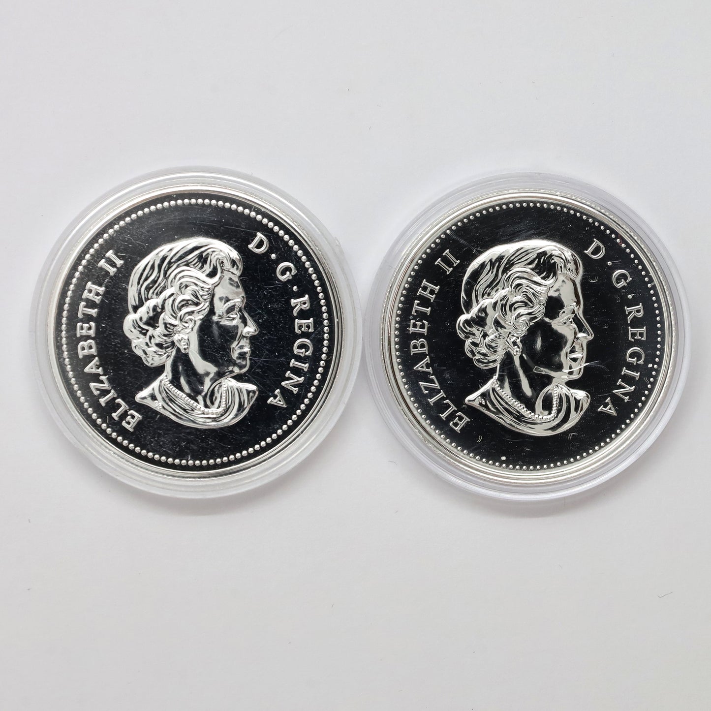 Pair of 2006 & 2013 Canada BU Fine Silver Dollars, 2pcs (No Tax) Coins Only (scr. caps)