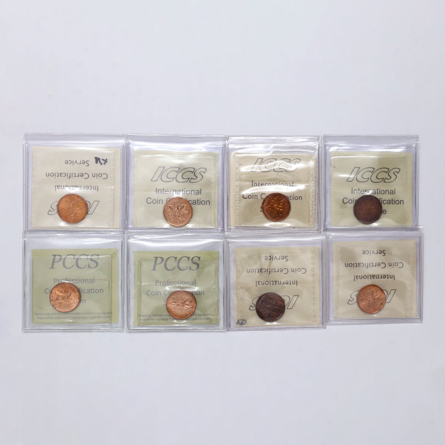 Lot of 8x 1947-1991 Canada 1-cents Certified MS62 to MS66, 8pcs