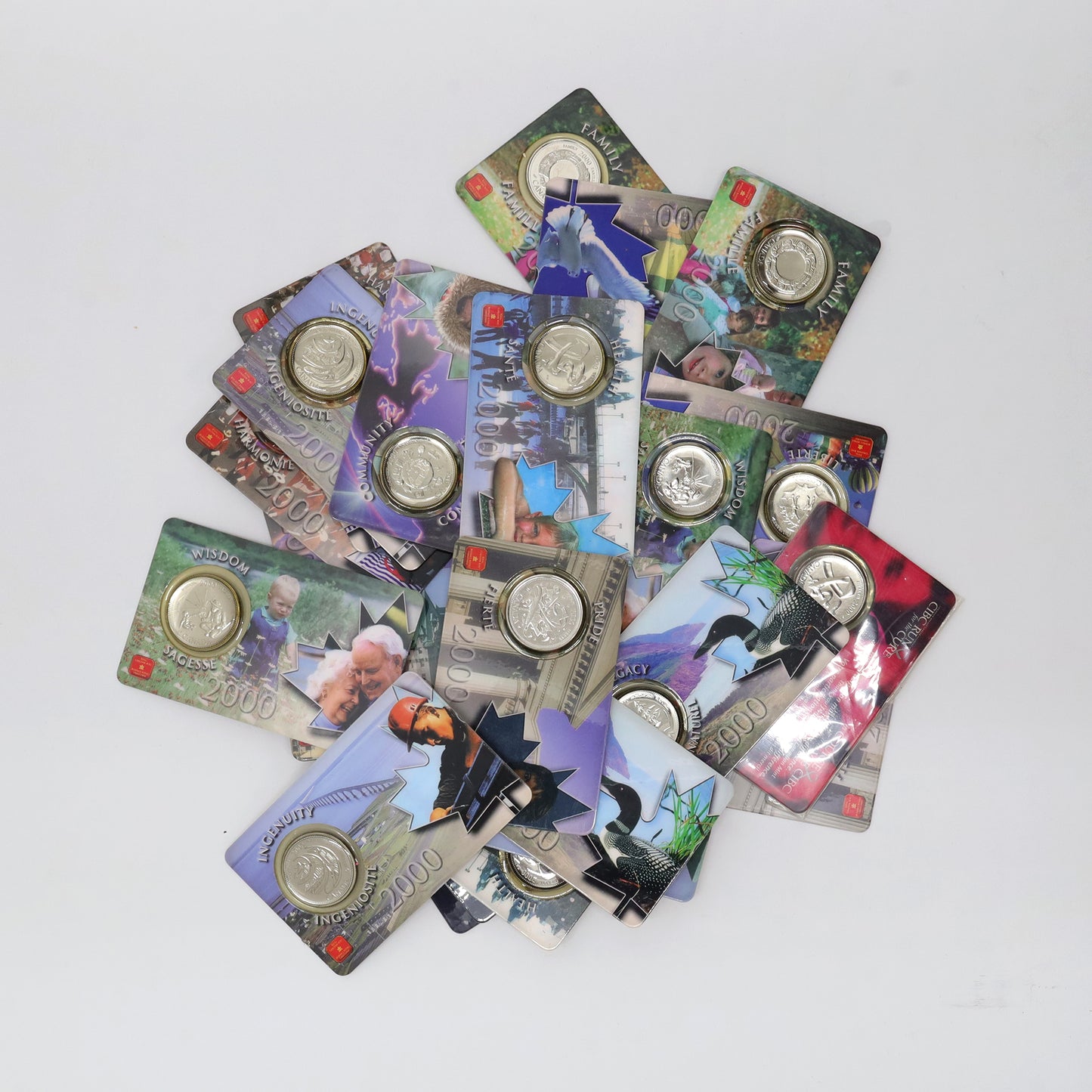 Lot of 25x Canada 25-cent Coins in Cards Issued by the RCM, 25pcs