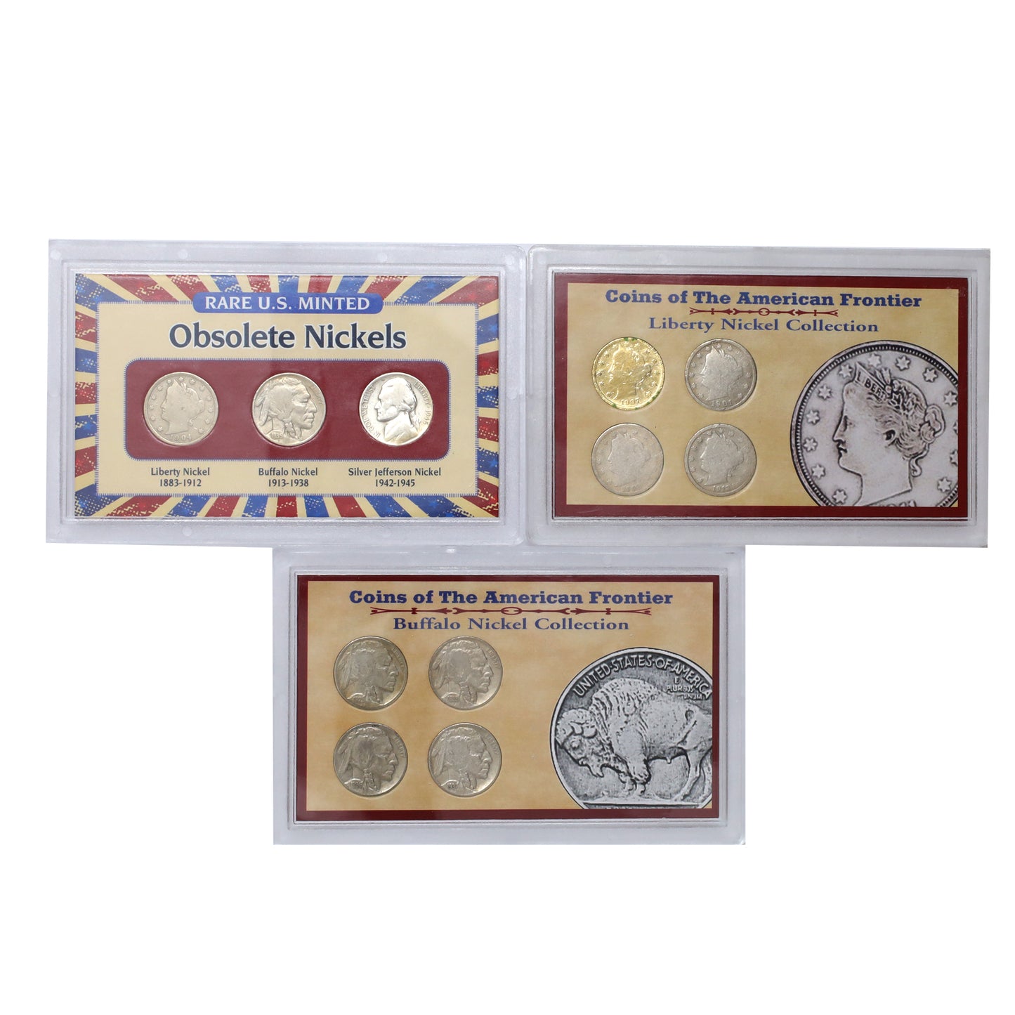 Lot of 3x USA Historical & Commemorative Nickel Coin Sets, 3pcs (scuffed)