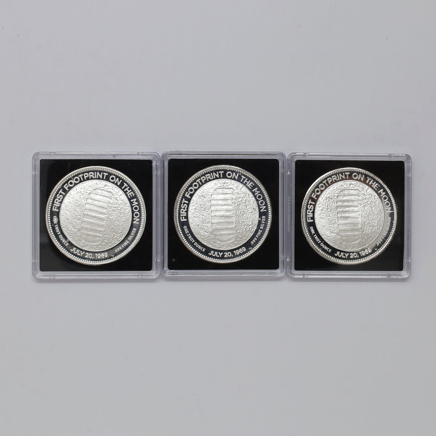 Lot of 3x Apollo 11 .999 Fine Silver Coins, 3pcs (No Tax) minor issues