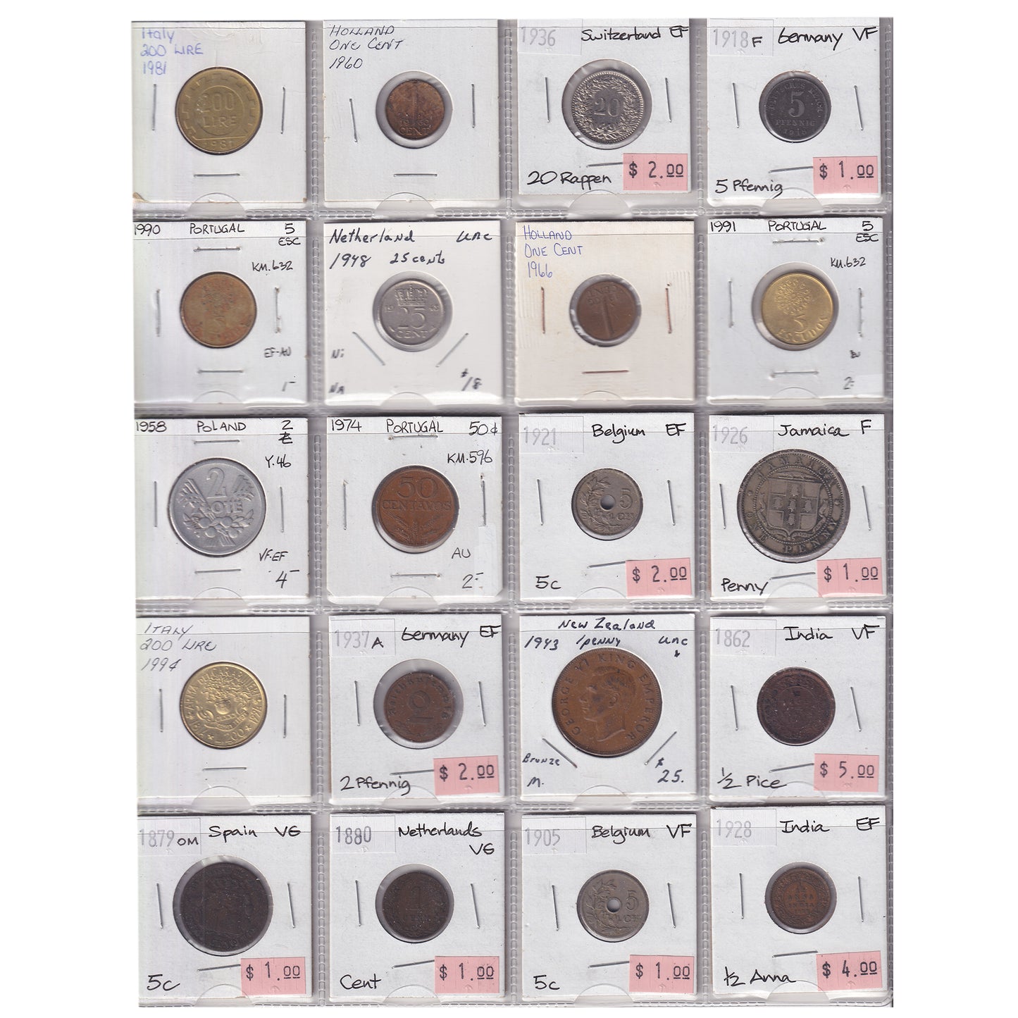 Group Lot of 60x 1809-1996 World Coins, Various Countries & Denominations, 60pcs