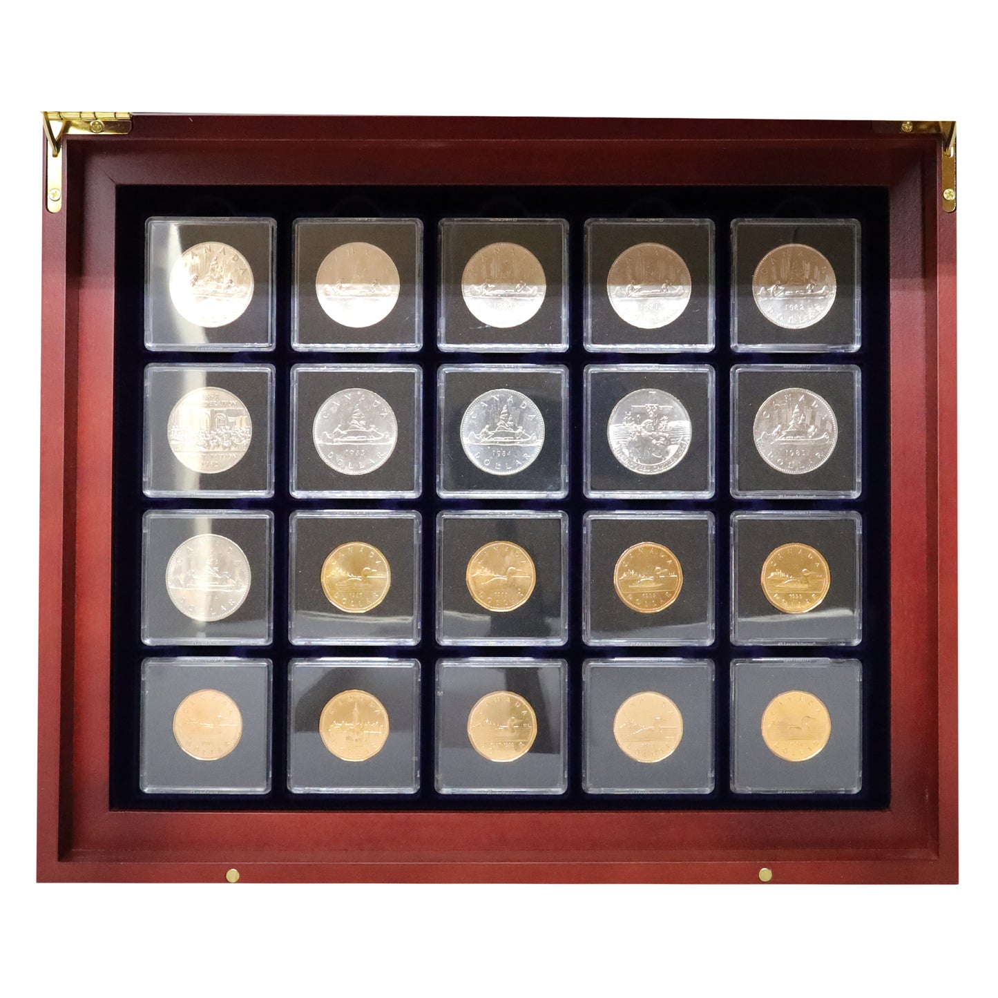 Estate Lot of 40x 1958-1994 Canada Silver, Nickel & Loon Dollars in Deluxe Wooden Case