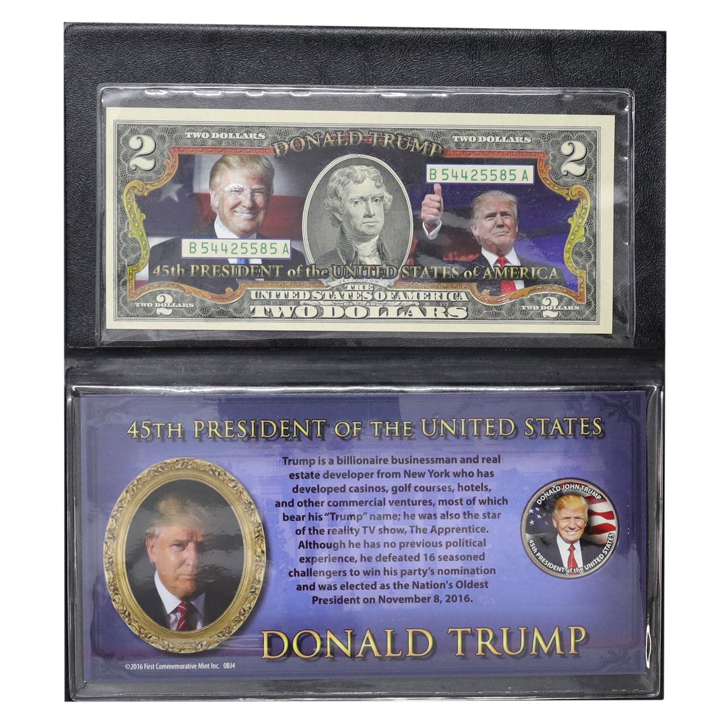 2016 USA $2 Donald Trump Novelty Half Dollar & Banknote in Presentation Folder