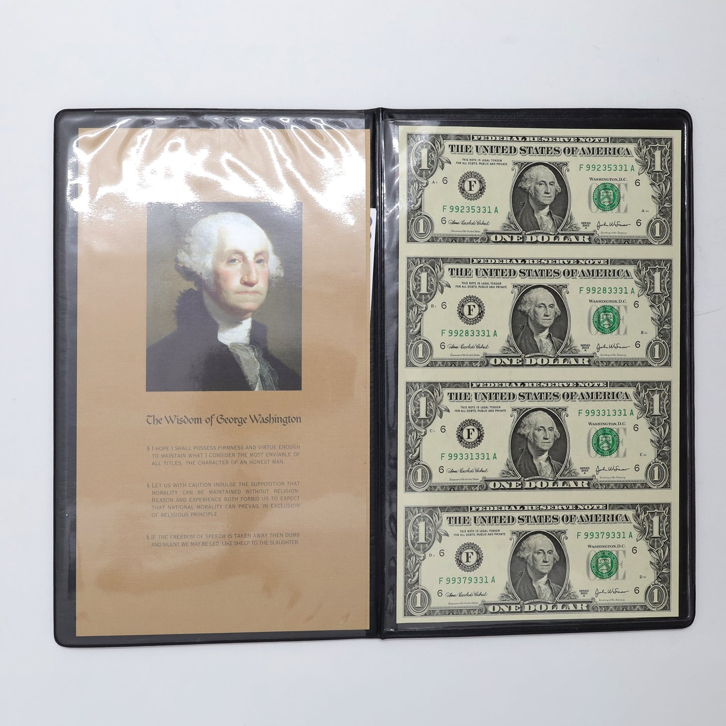 Uncut Sheet of 4x 2003 USA Atlanta, GA, $1 Notes in Official Folder, Uncirculated, 4pcs