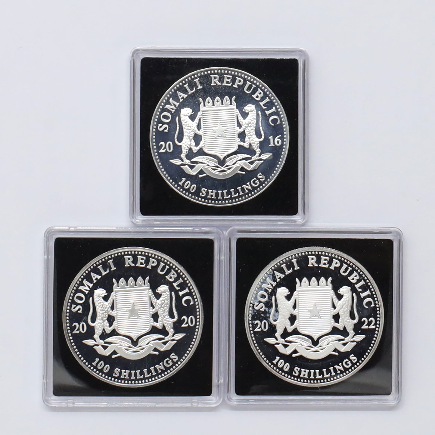 Lot of 3x Somalia 2016-2022 100 Shillings Elephant 1oz .9999 Silver, 3pcs (No Tax) scuffs