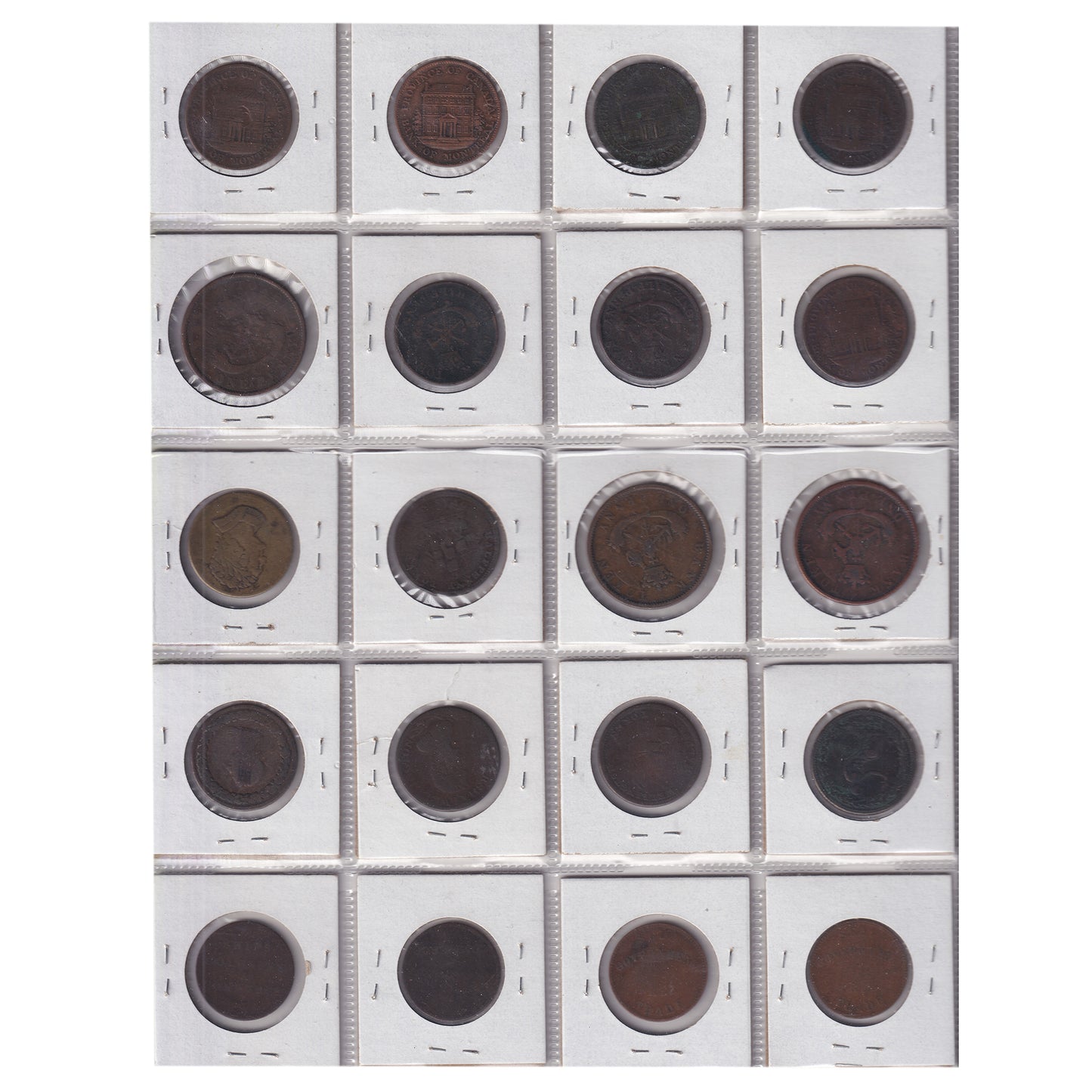 Group Lot of 20x 1812-1857 Canada Bank Tokens, Good to Very Good, 20pcs