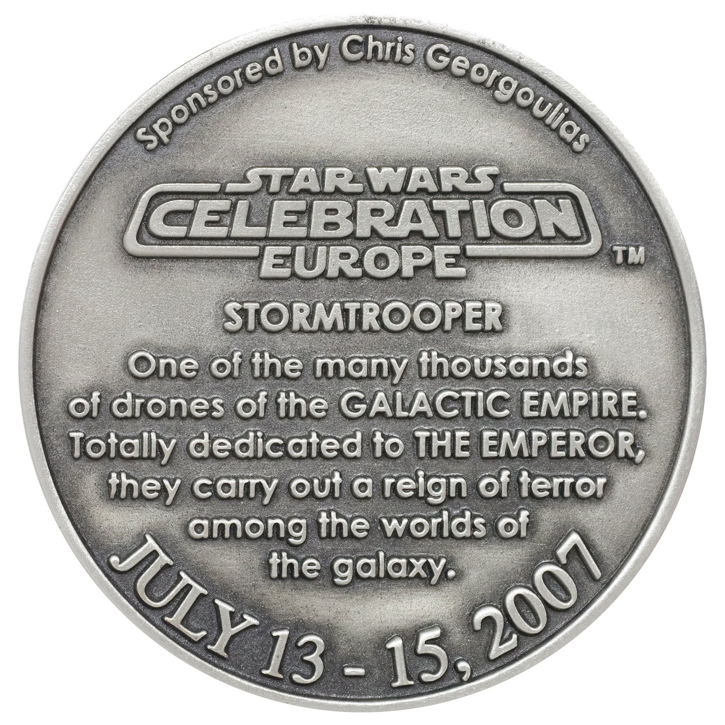 2007 Star Wars Celebration Europe Germany Stormtrooper 5 cm Medallion