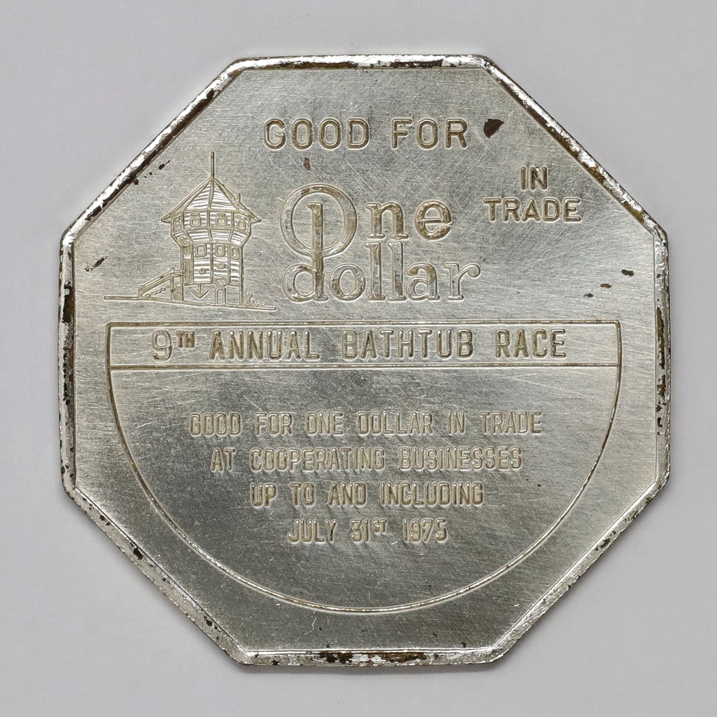 1975 Nanaimo, BC, 9th Annual Bathtub Race Commemorative Silver-Plated Dollar Token