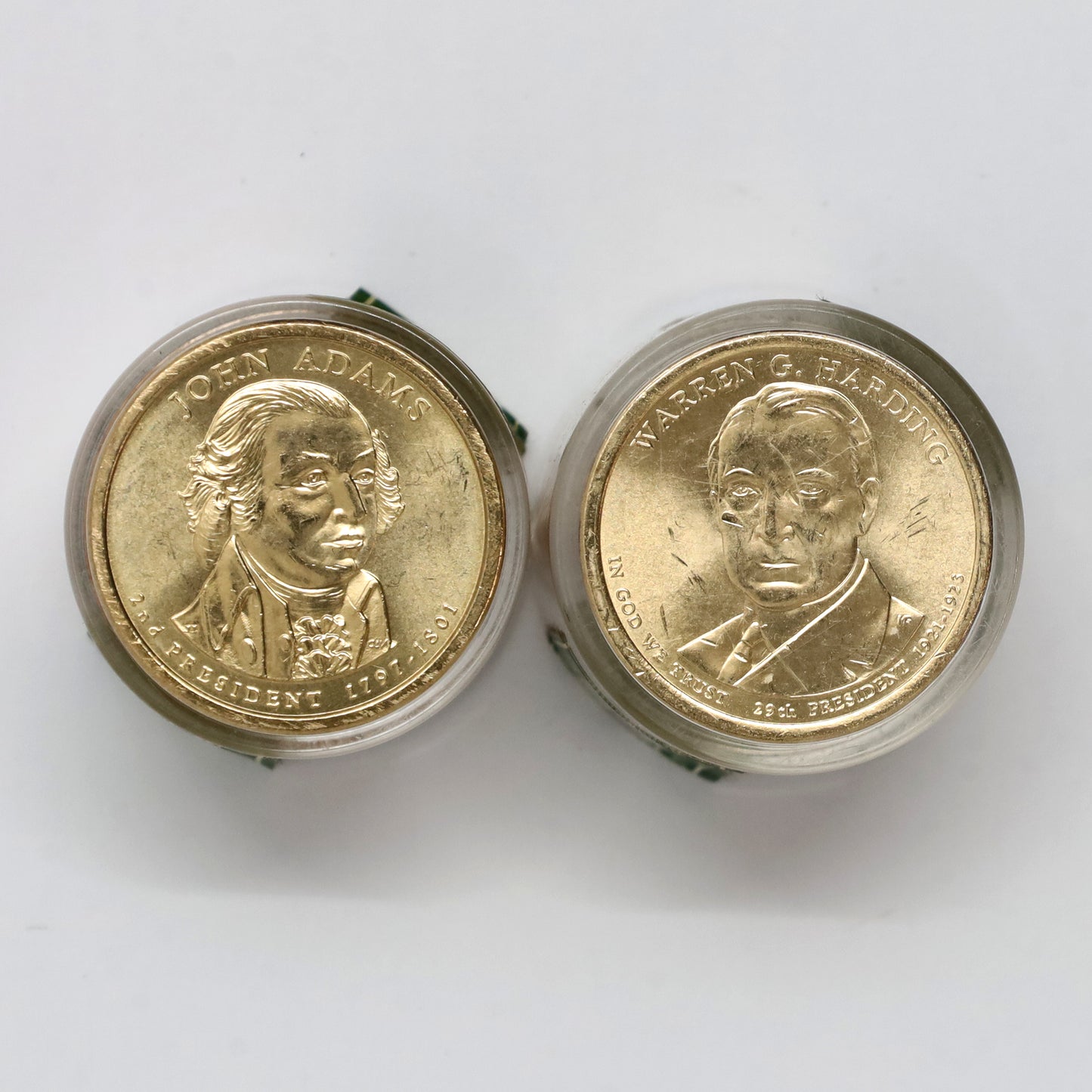 Pair of 2007 & 2014 Sealed 12-Coin Presidential Dollar Tubes, Adams & Harding, 2pcs