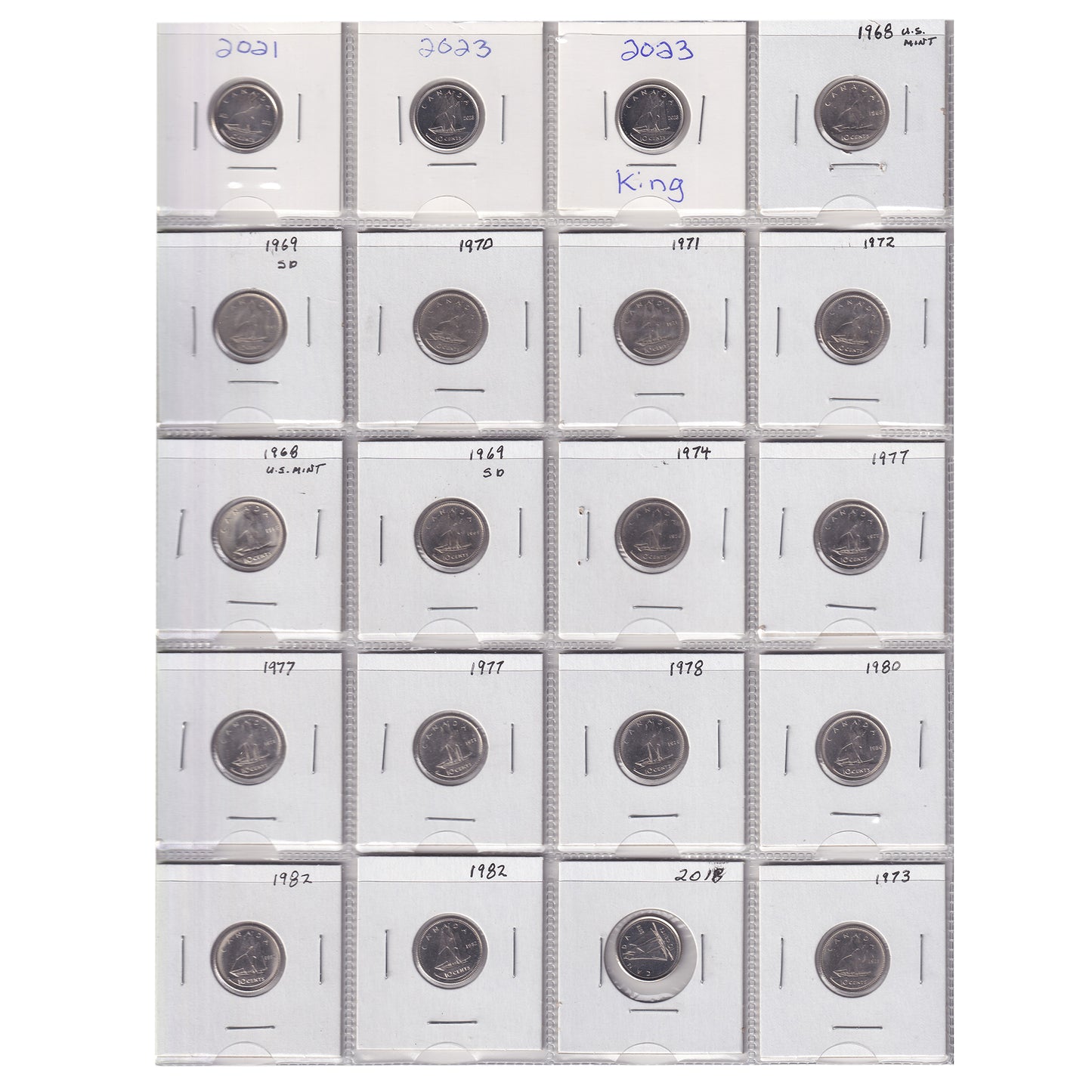 Estate Lot of 80x 1970-2024 Canada 10-cents in White Binder