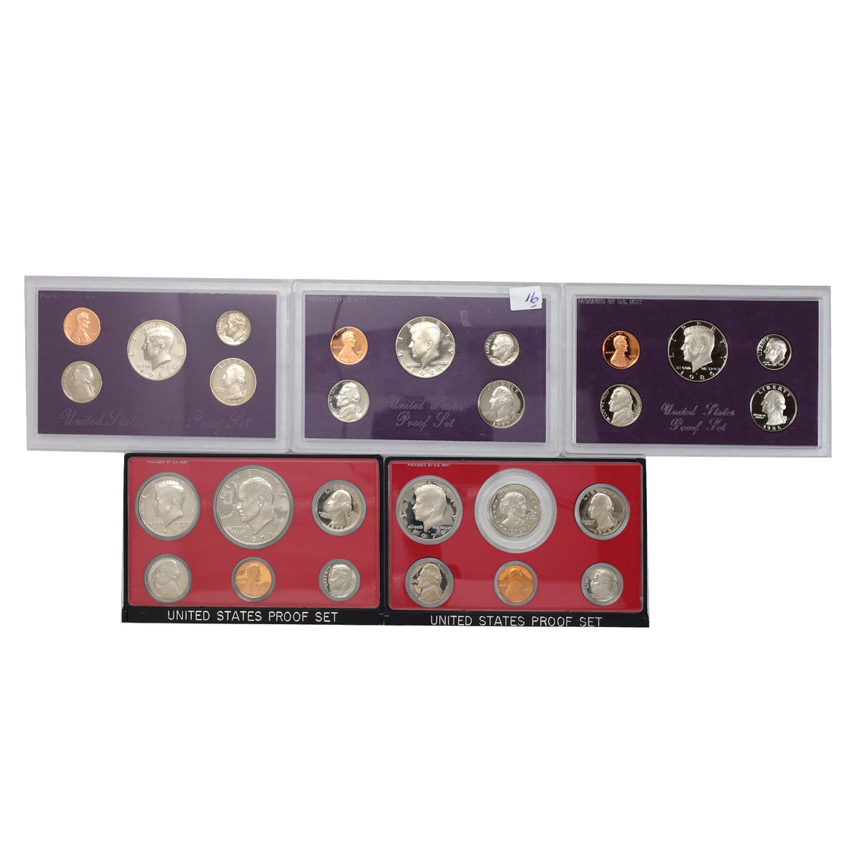 Lot of 5x 1977-1989 USA Proof Sets, 5pcs (issues)