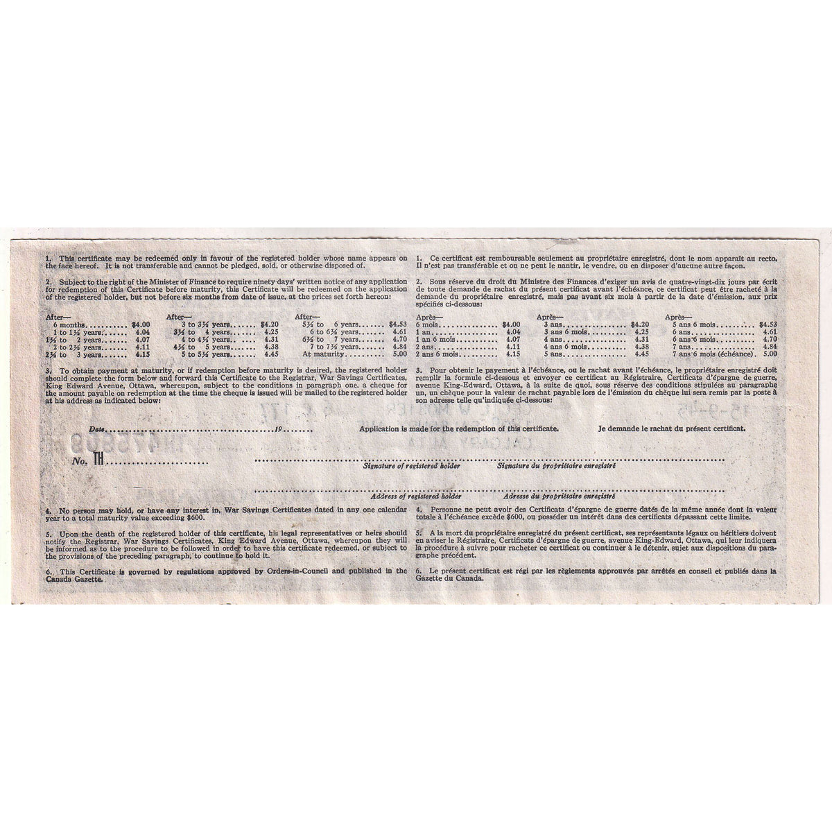 1945 Dominion of Canada $5 War Savings Certificate
