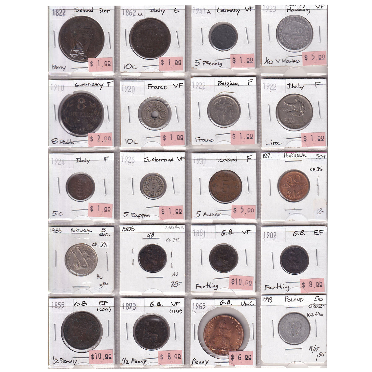 Group Lot of 60x 1822-1996 World Coins, Various Countries & Denominations, 60pcs