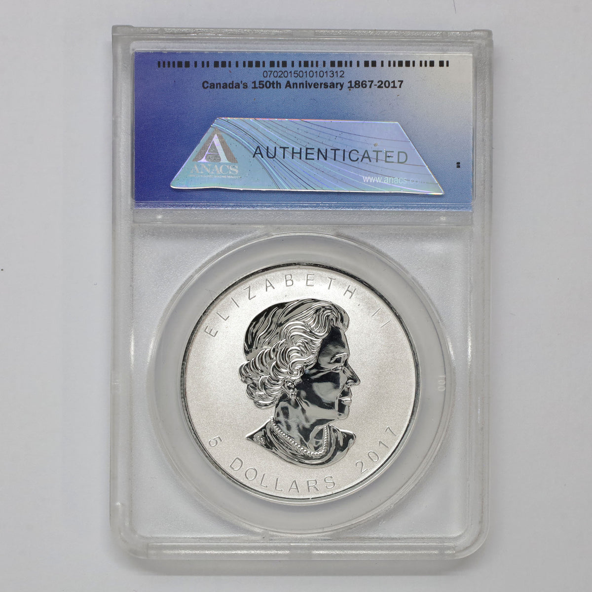 2017 Canada $5 150th Ann. Privy .9999 SML 1oz. ANACS Cert. MS70 1st Release (No Tax) wear