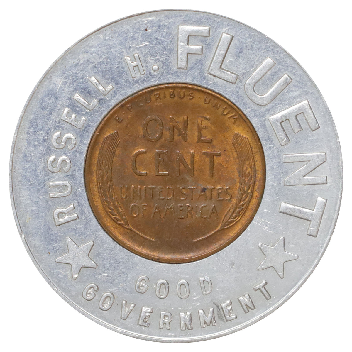1946 USA Encased Lucky Penny "Keep Me And You Will Have Good Luck" Russell H. Fluent