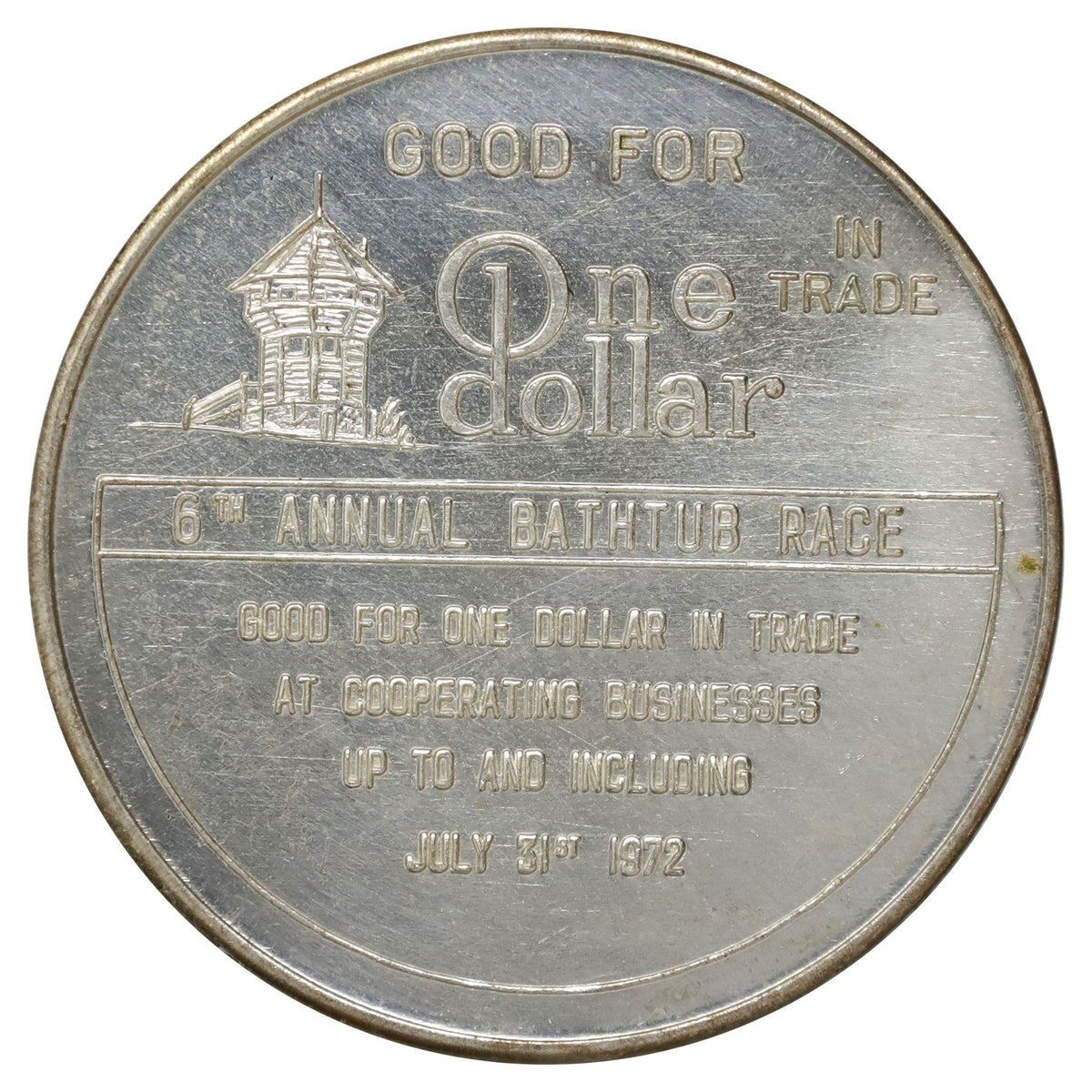 1972 Nanaimo, BC, 6th Annual Bathtub Race Commemorative Silver-Plated Dollar Token