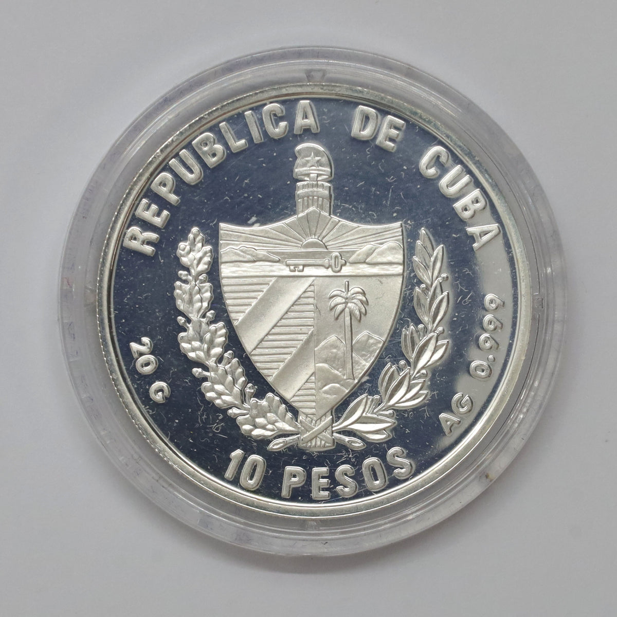 Cuba 2005 10 Peso Cuban Tobacco .999 Silver Coin in Case (No Tax) light wear