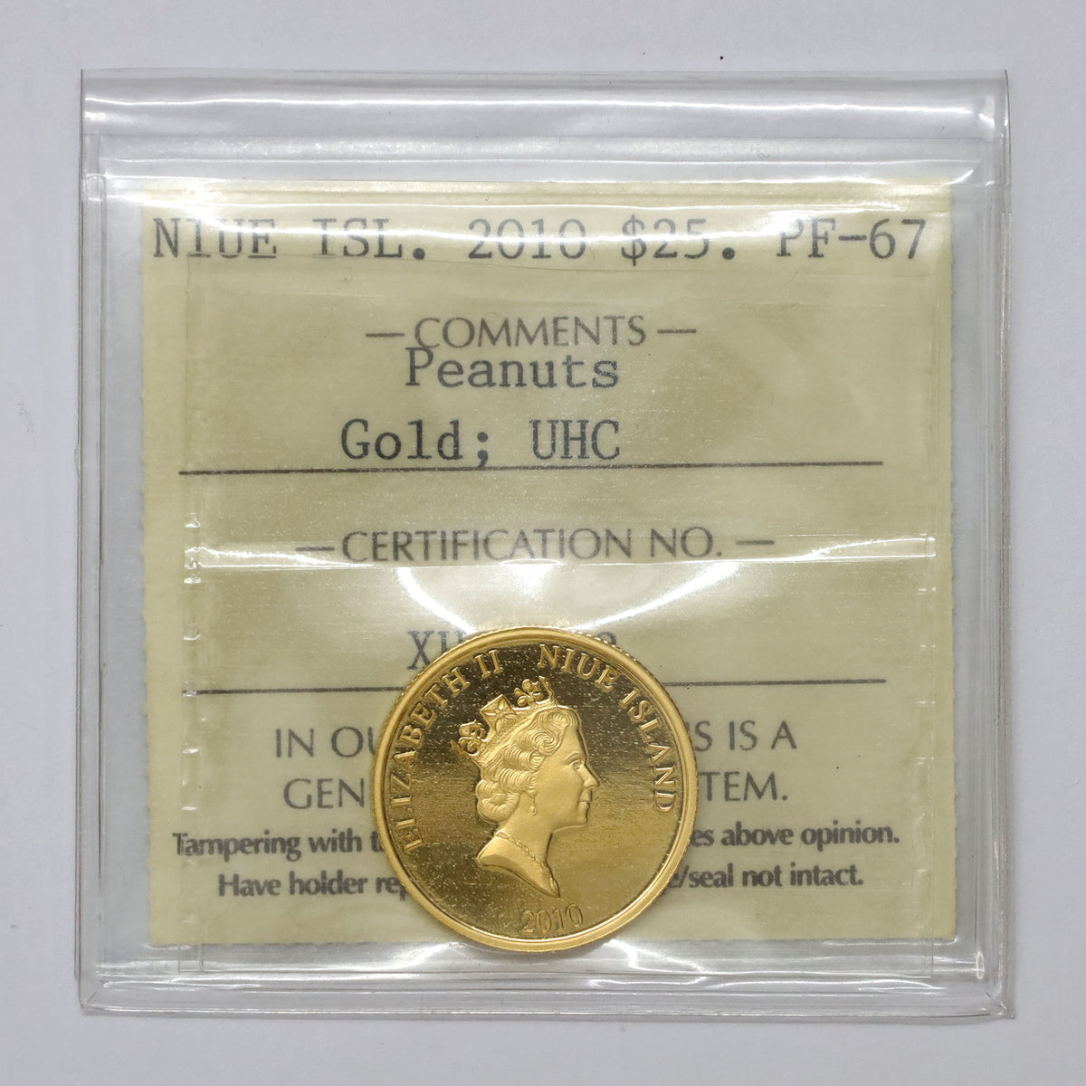 2010 Niue Peanuts $25 60th Anniversary .9999 Gold Coin ICCS Certified PF67 UHC (No Tax)