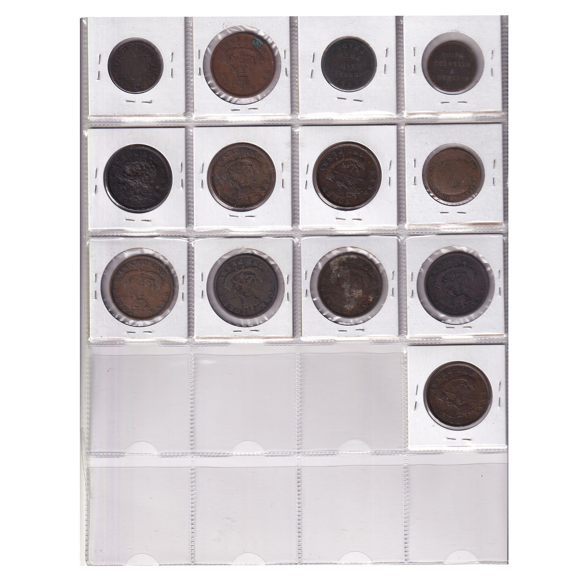 Group Lot of 13x Canada 1850s Bank Tokens, About Good to Very Good, 13pcs