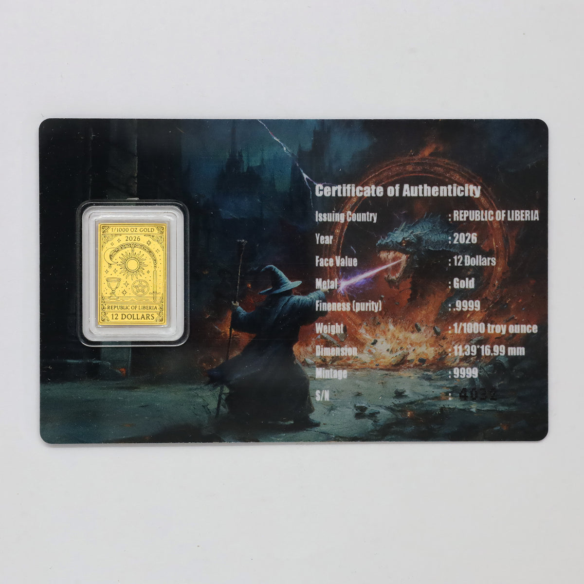 Liberia 2026 $12 Tarot The Magician 1/1000 oz. .9999 Fine Gold in Card (No Tax)