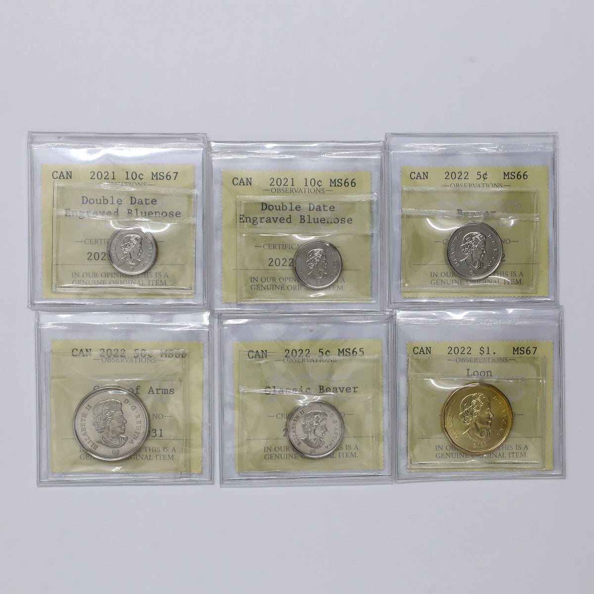 Lot of 6x 2021-2022 Canada Decimal PCCS Certified MS65 to MS67, 6pcs