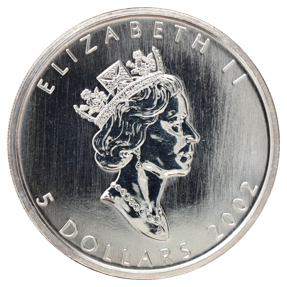 2002 Canada $5 Green Coloured 1oz. Silver Maple Leaf (No Tax) coin only, scratched caps.