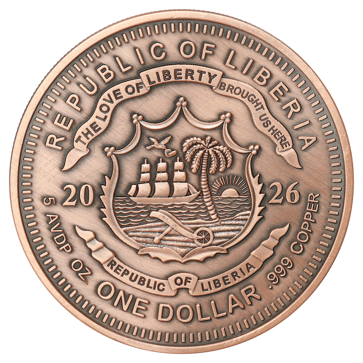 Liberia 2026 $1 5oz. AVDP Coloured Alien .999 Copper Round