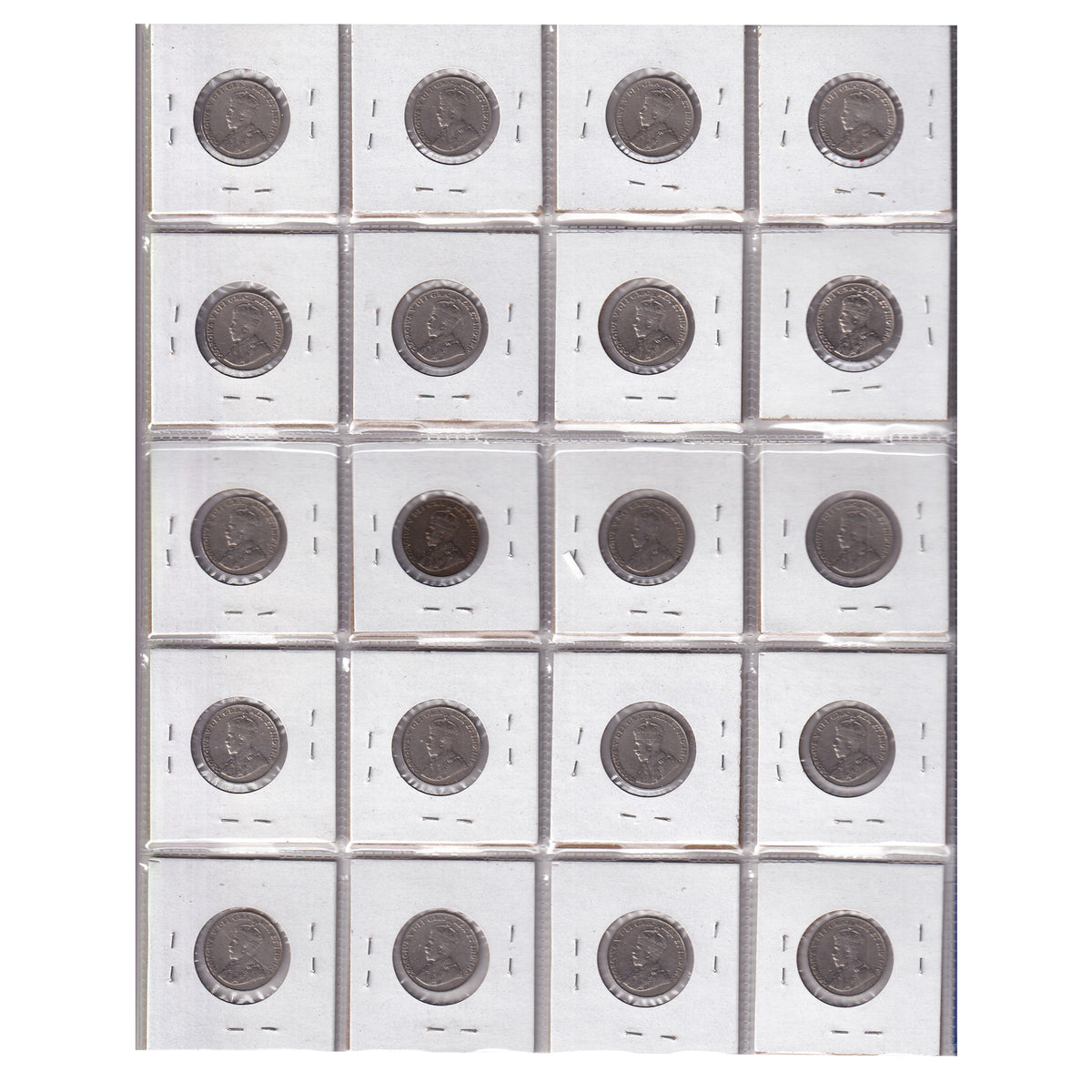 Group Lot of 20x 1922-1935 Canada 5-cents, VG-F to VF-EF, 20pcs