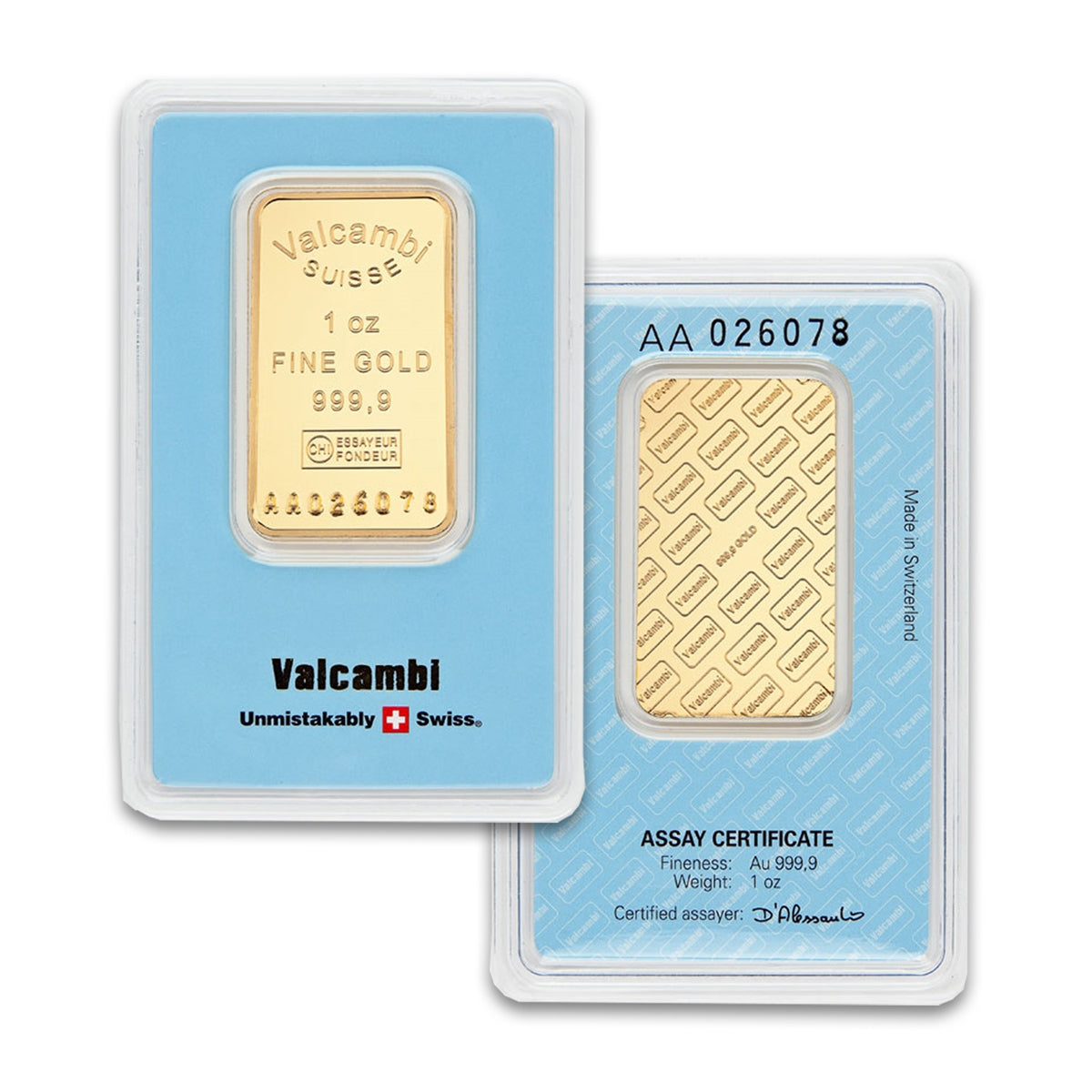 (LPO) Valcambi Suisse 1oz. 999 Fine Gold Bar in BLUE Card (TAX Exempt) Scr Holder - NO Credit Card/Paypal