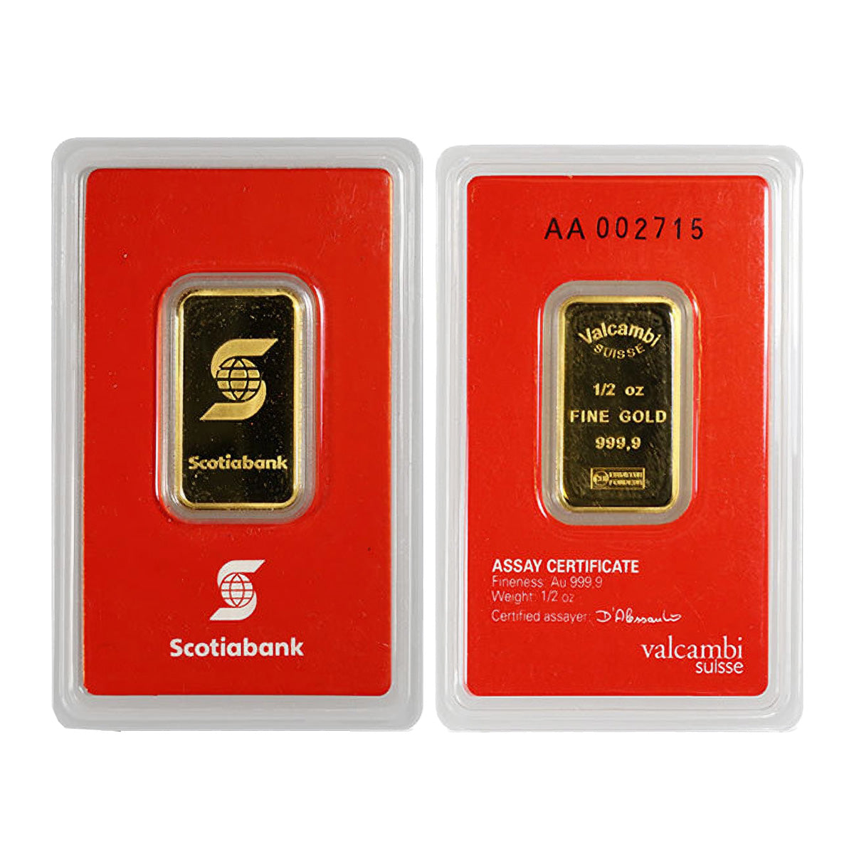 (LPO) Valcambi Suisse/Scotiabank 1/2oz. Gold Bar (TAX Exempt) Scr. Holder - NO Credit Card/Paypal