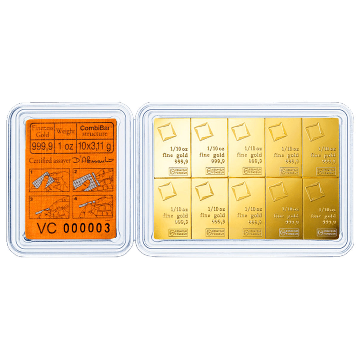 Valcambi 1oz (10 x 1/10oz) CombiBar Fine Gold (No Tax) Scratches on Holder - NO Credit Card, Paypal.