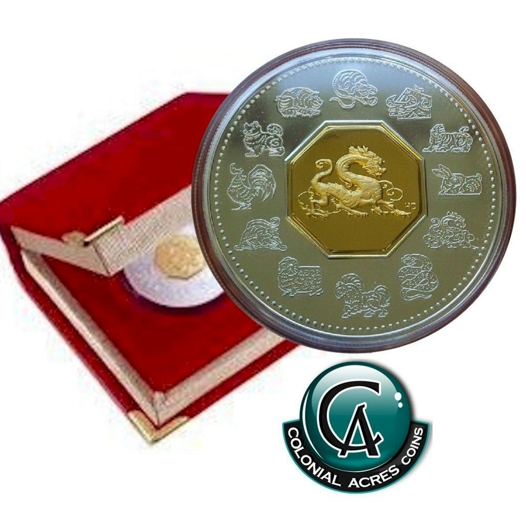 2000 Canada $15 Year of the Dragon Sterling Silver & Gold Plated Cameo (Lightly Toned)