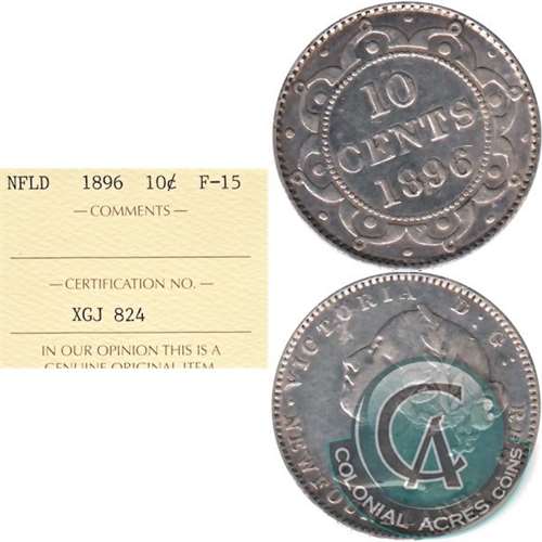 1896 Newfoundland 10-cents ICCS Certified F15