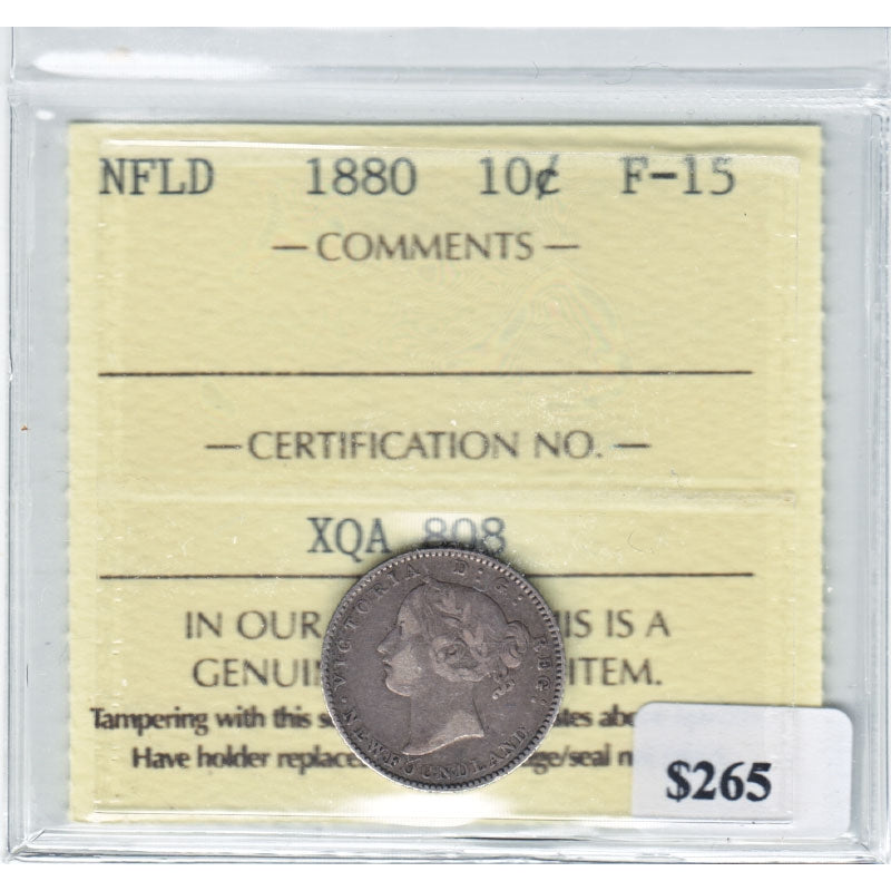 1880 Newfoundland 10-cent ICCS Certified F15