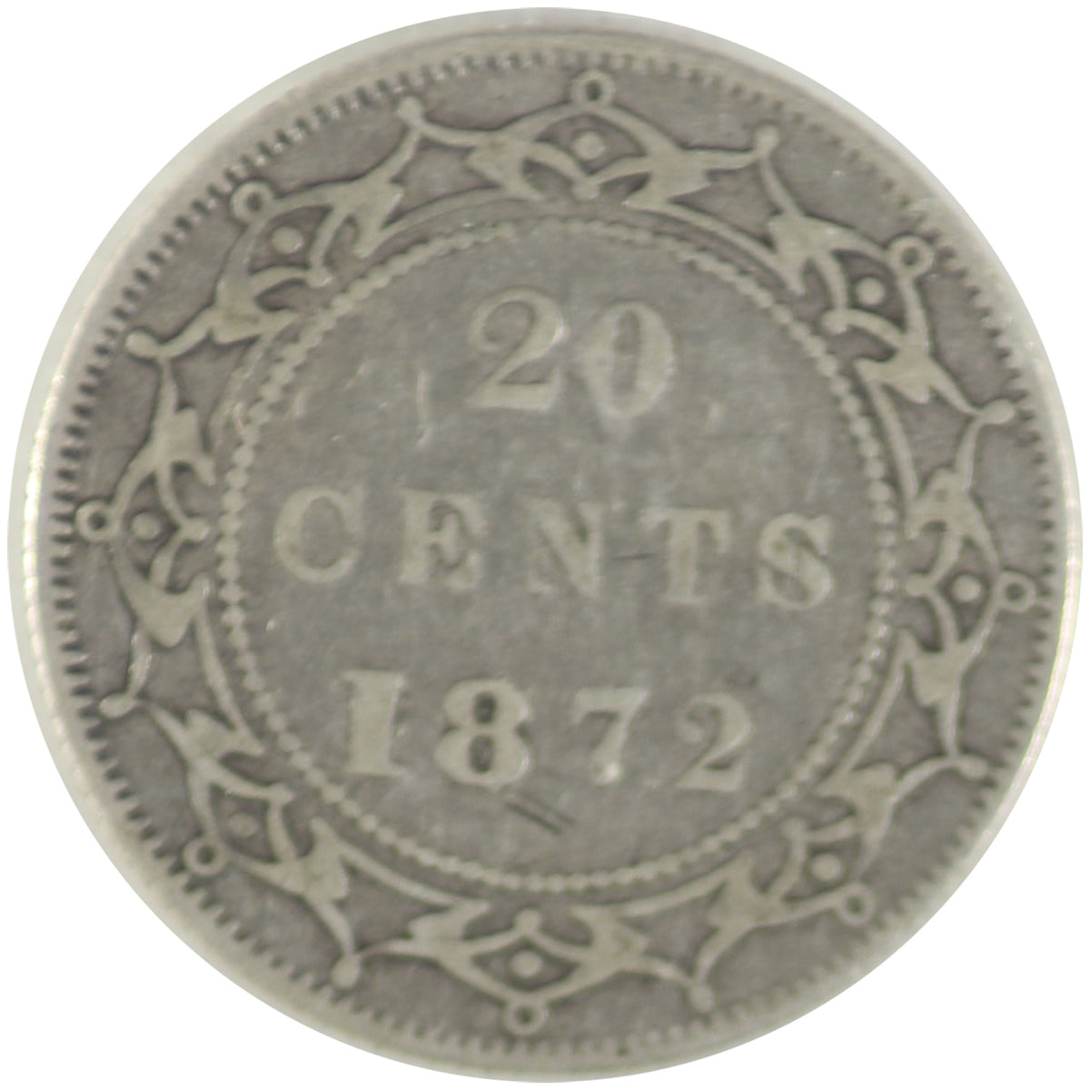 1872H Newfoundland 20-cents ICCS Certified F12