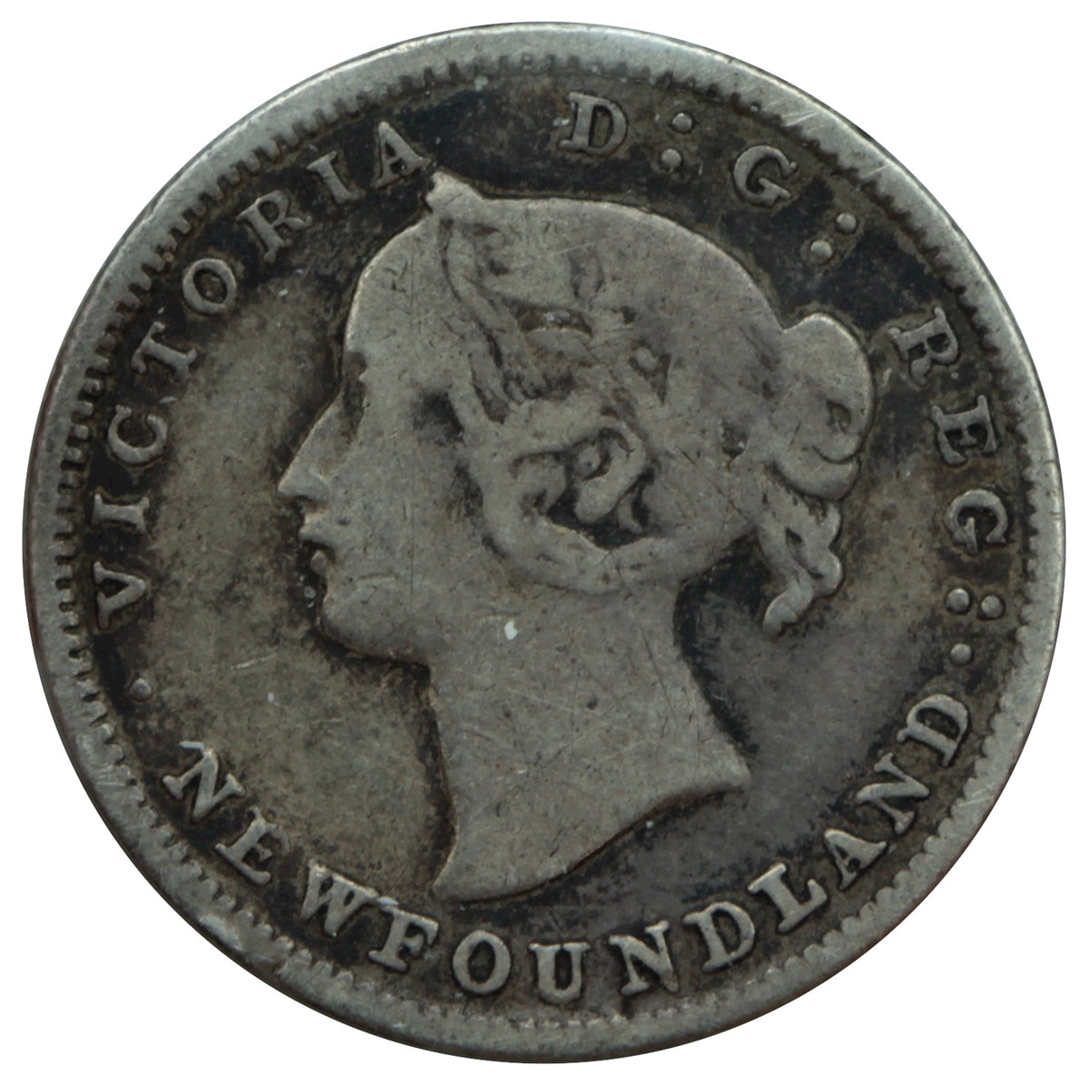 1865 Newfoundland 5-cents Fine (F12) $