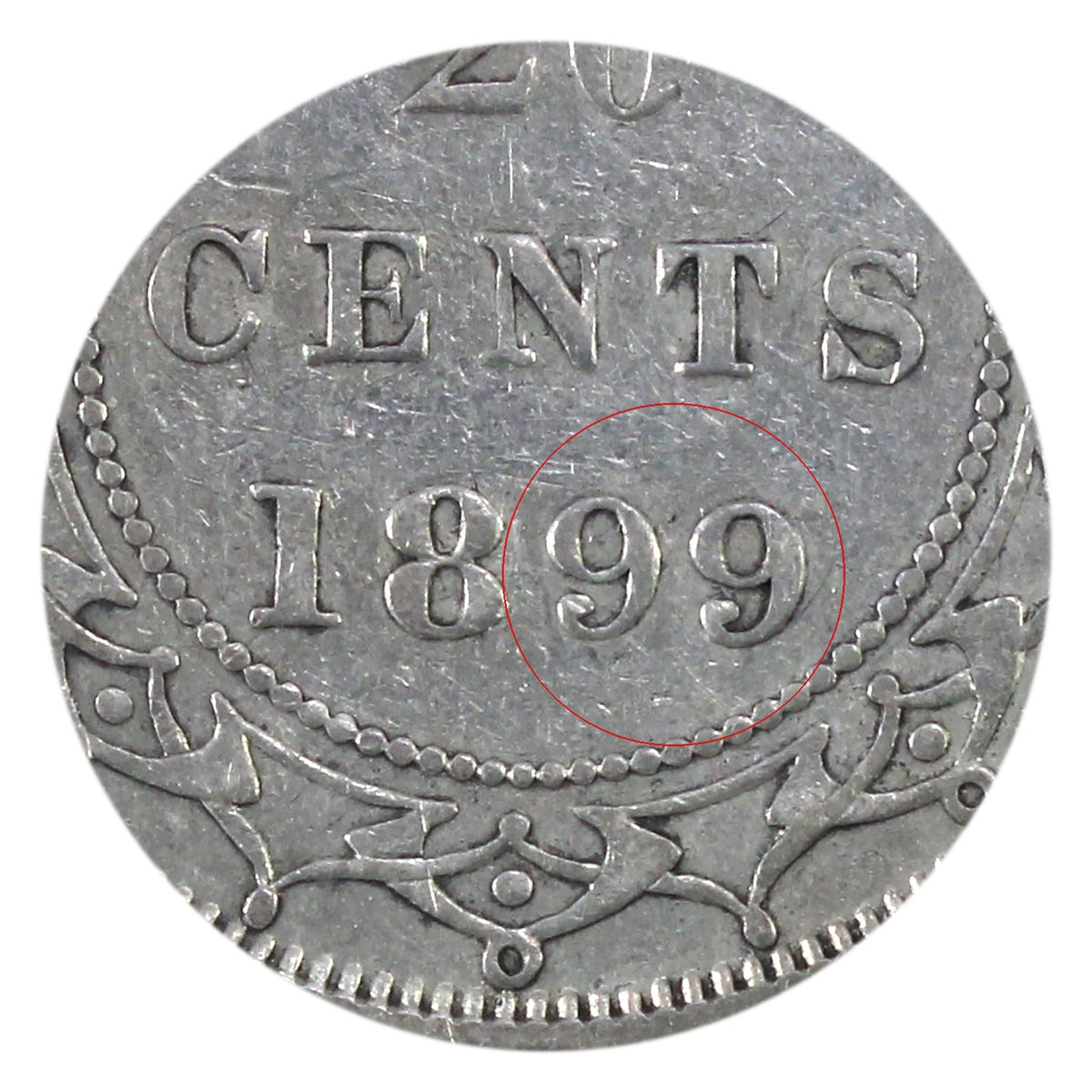 1899 Hook 99 Newfoundland 20-cents Very Fine (VF20) $