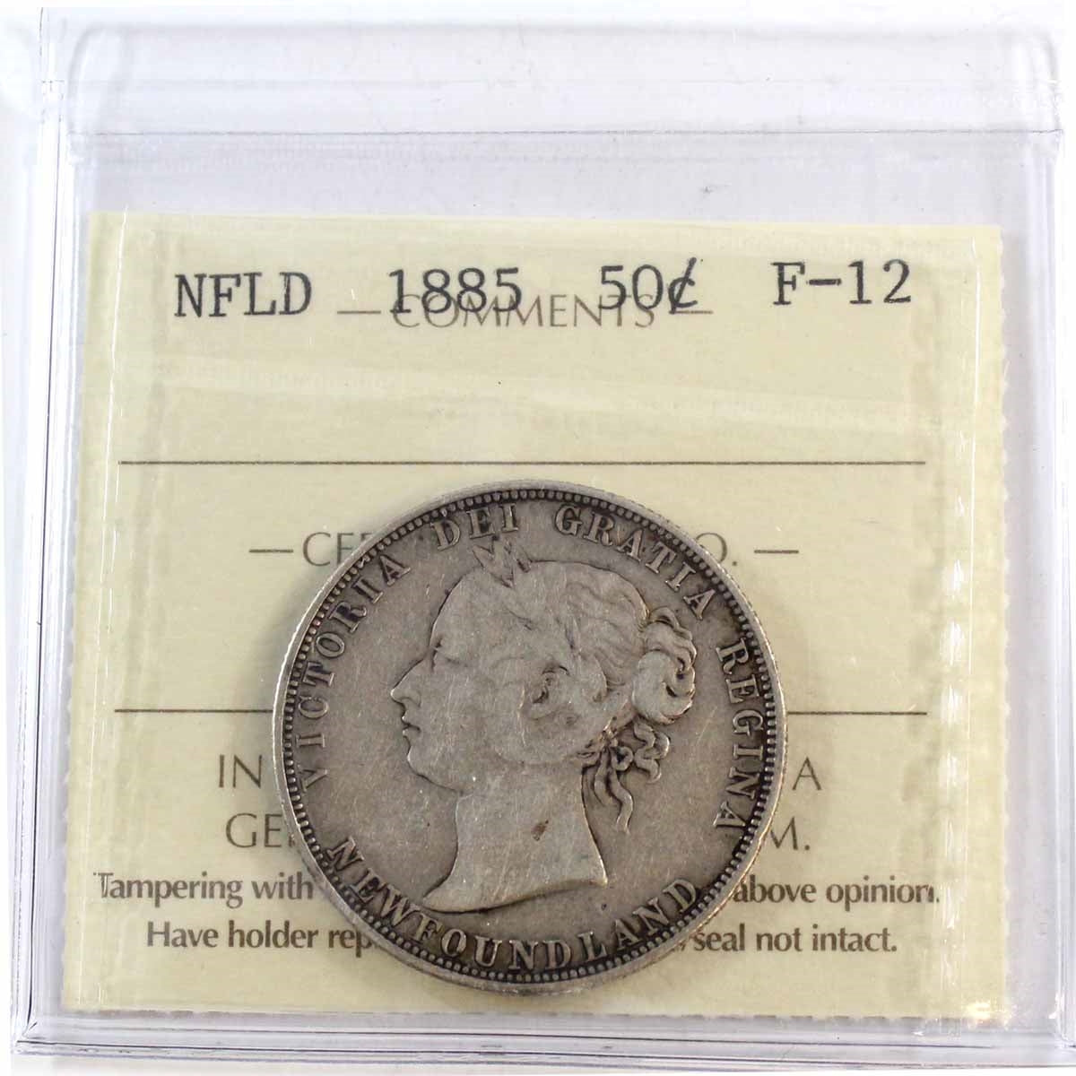 1885 Newfoundland 50-cents ICCS Certified F12