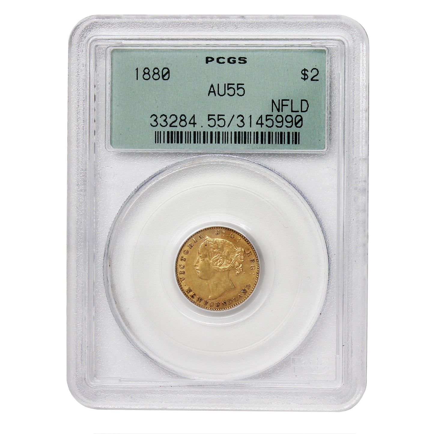 1880 Newfoundland Gold $2 PCGS Certified AU-55